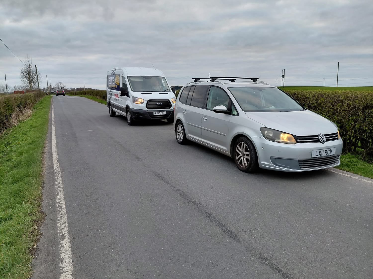 Rural mobile tyre call out in North Yorkshire — Elite Mobile Tyre Service van assisting a Volkswagen Touran on a country lane